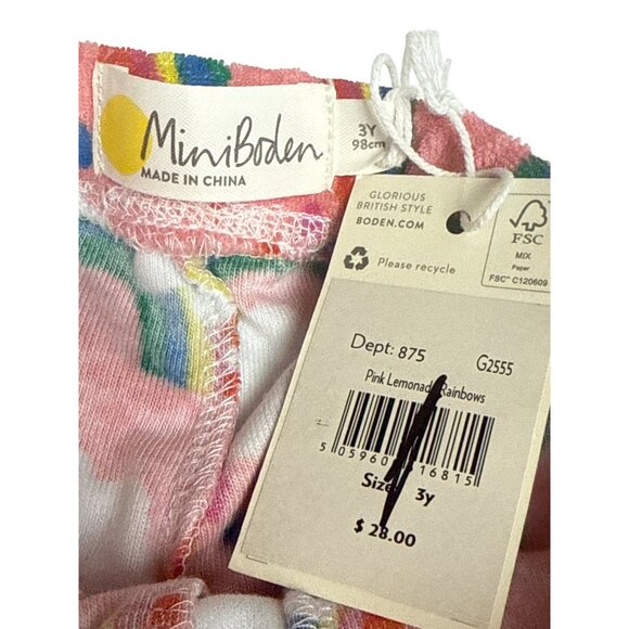 Mini Boden Girl's Shorts Pink Lemonade Rainbows Terry Pull On Size 3 Years NWT - Picture 4 of 5